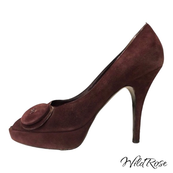 Louis Vuitton Shoes - LOUIS VUITTON Aubergine Purple Suede Chelsea Peep-Toe Pumps Size 36.5